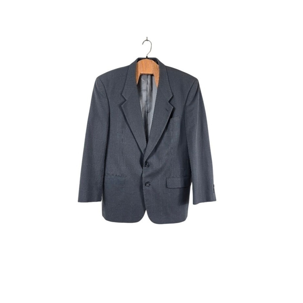 Petrocelli Blazer Mens 42R Grey Pure Wool Windowpane Check Sport Coat Vintage